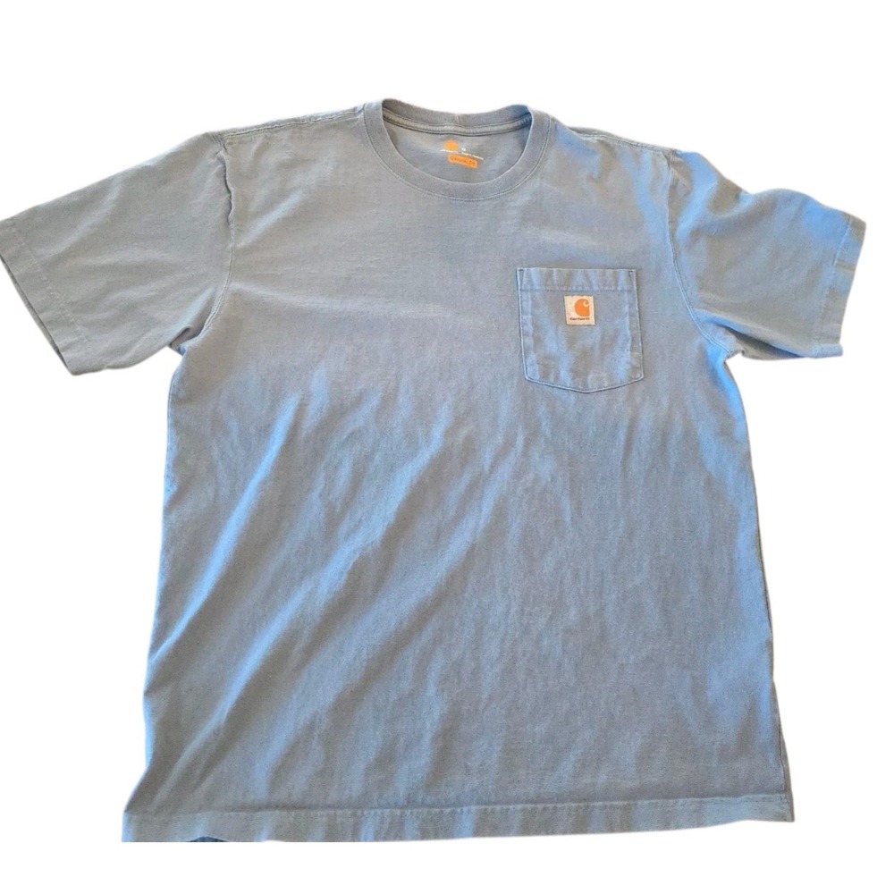 Carhartt K87 Men T-Shirt SZ M Logo Patch Original Pocket Crew  Tee‎ Blue #1042